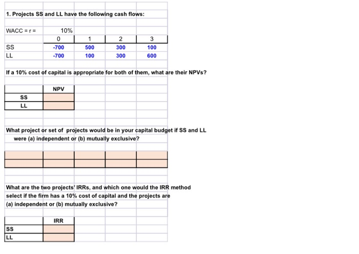  please do it in excel 1. Projects Ss and LL have