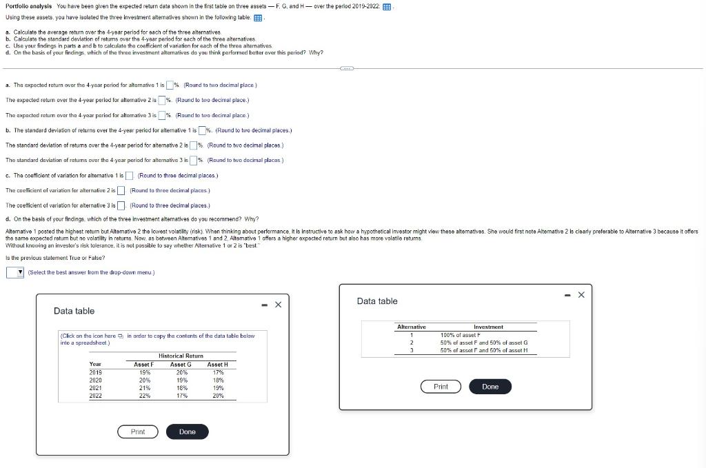  Portfolio analysis You have been given the expected return data shown