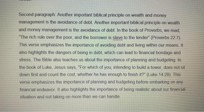 Frist paragraph: The biblical view on wealth and money management in modern-day