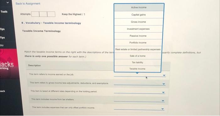 thank you Back to Assignment Active income Tools Attempts Keep the Highest
