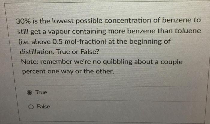 C 30% is the lowest possible concentration of benzene to still get