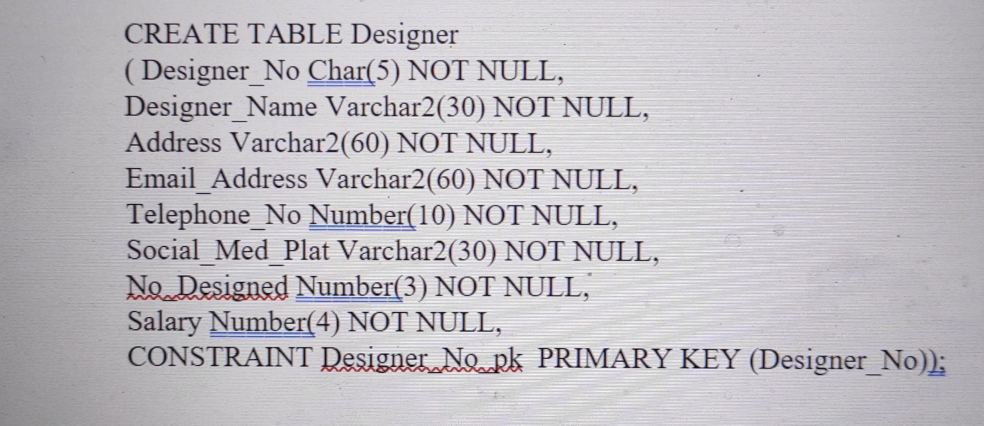 for your cooperation . CREATE TABLE Customer (Customer_No Char(5) NOT NULL, Customer