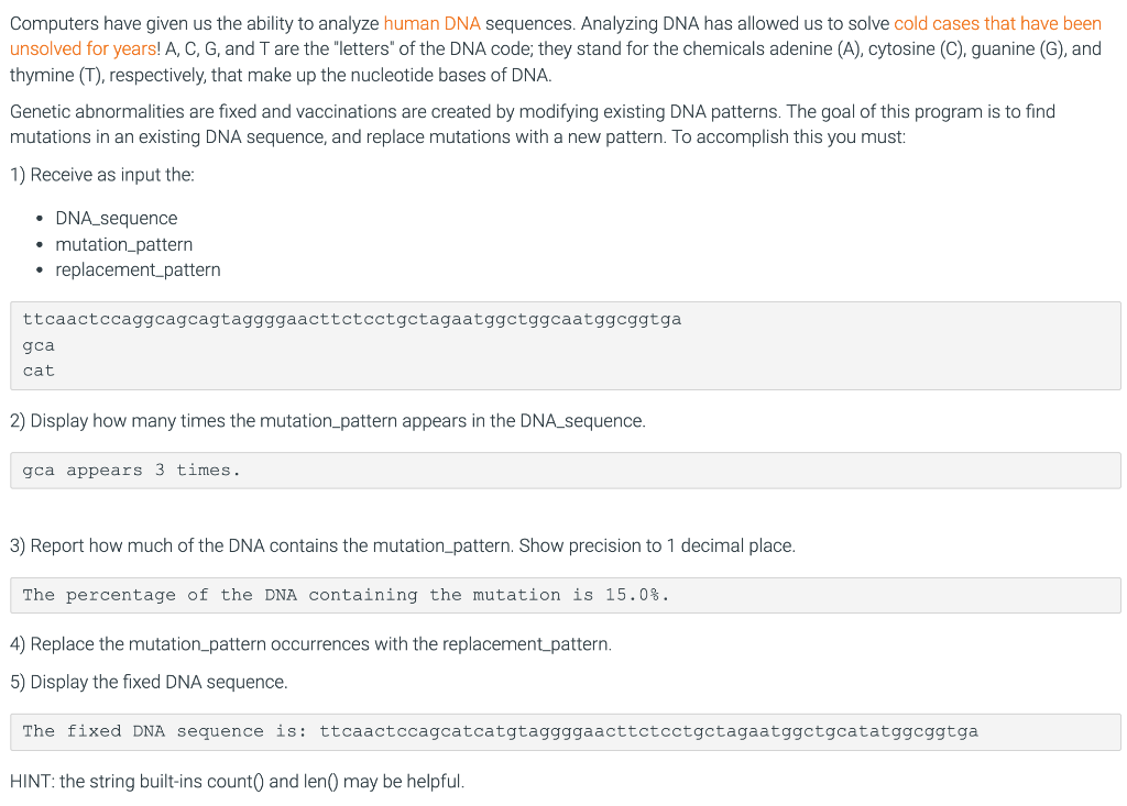Please Python! LAB: Fixing DNA Mutations Instructor note: Skills Reinforced: Built-In String
