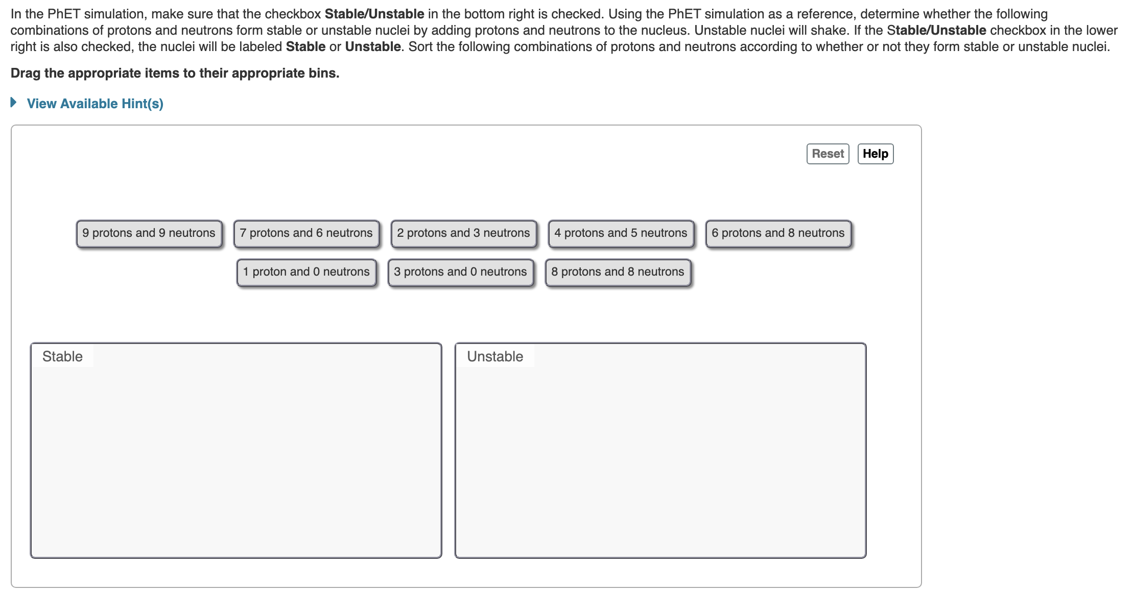  In the PhET simulation, make sure that the checkbox Stable/Unstable in