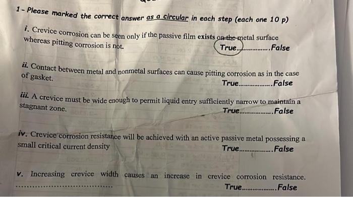  1- Please marked the correct answer as a cincular in each