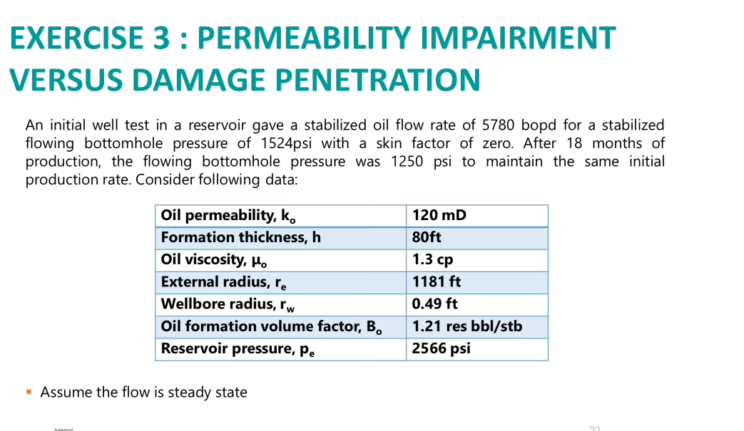  EXERCISE 3 : PERMEABILITY IMPAIRMENT VERSUS DAMAGE PENETRATION An initial well
