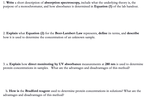  answer all questions 1. Write a short description of absorption spectroscopy,