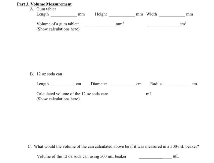  rt 3. Volume Measurement A. Gum tablet Length mm Height mm