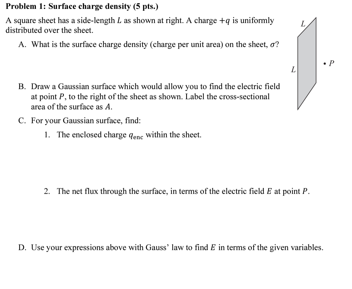  Problem 1: Surface charge density (5 pts.) A square sheet has
