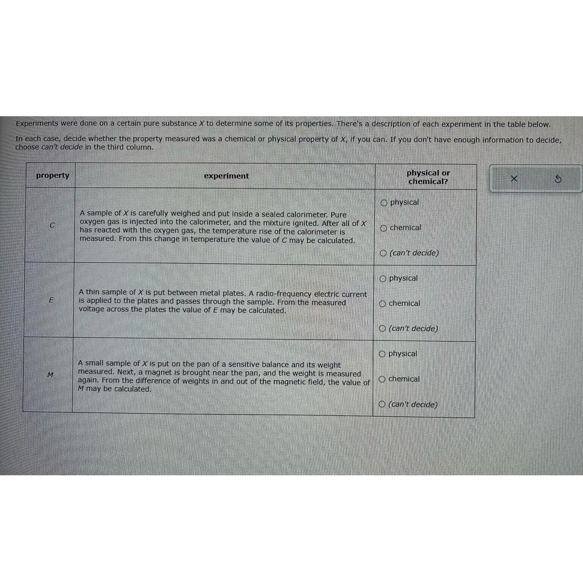  Experiments were done on a certain pure substance to determine some