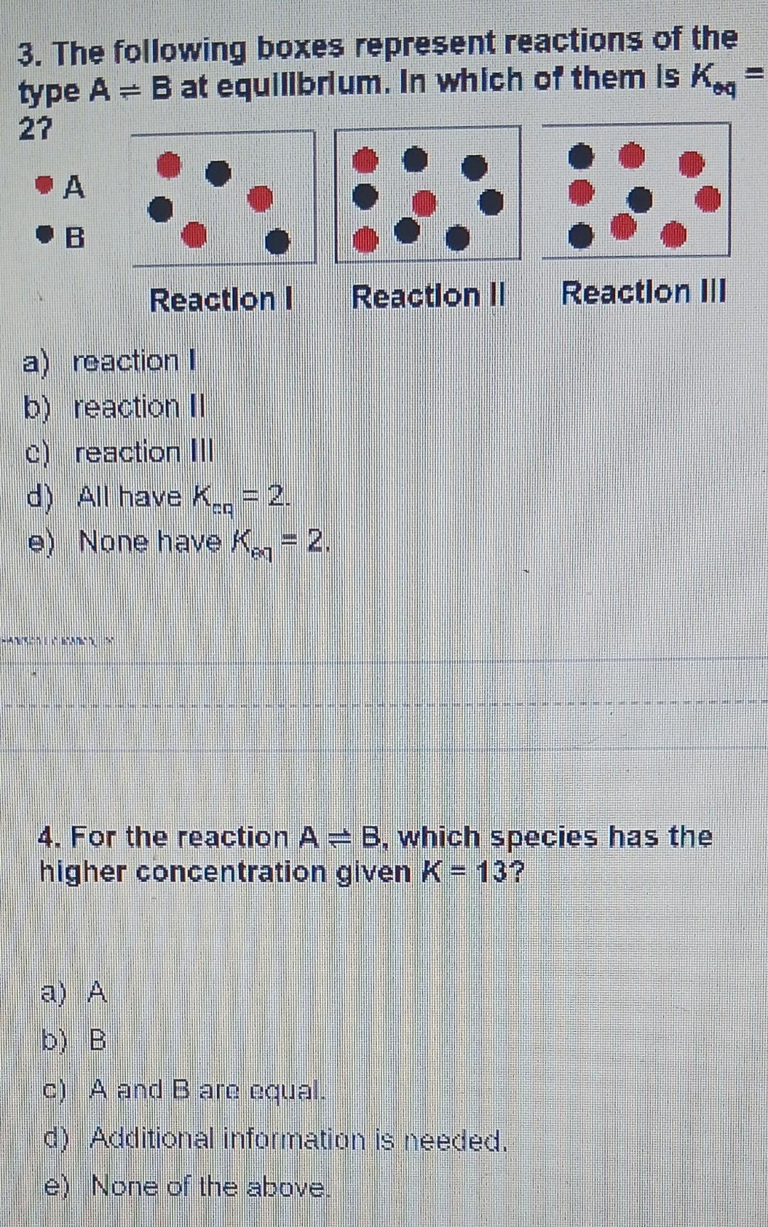  please help with question 4 3. The following boxes represent reactions