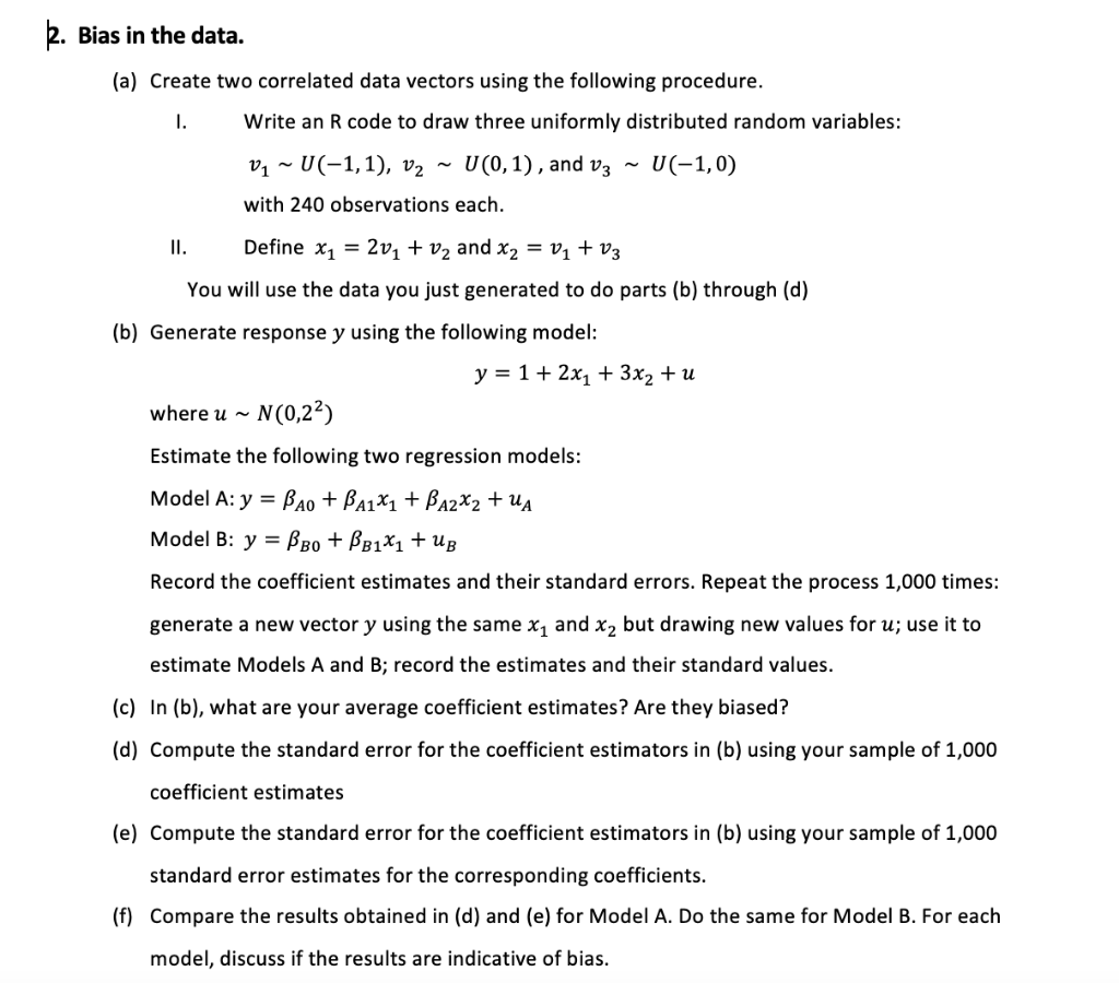 k. Bias in the data. (a) Create two correlated data vectors