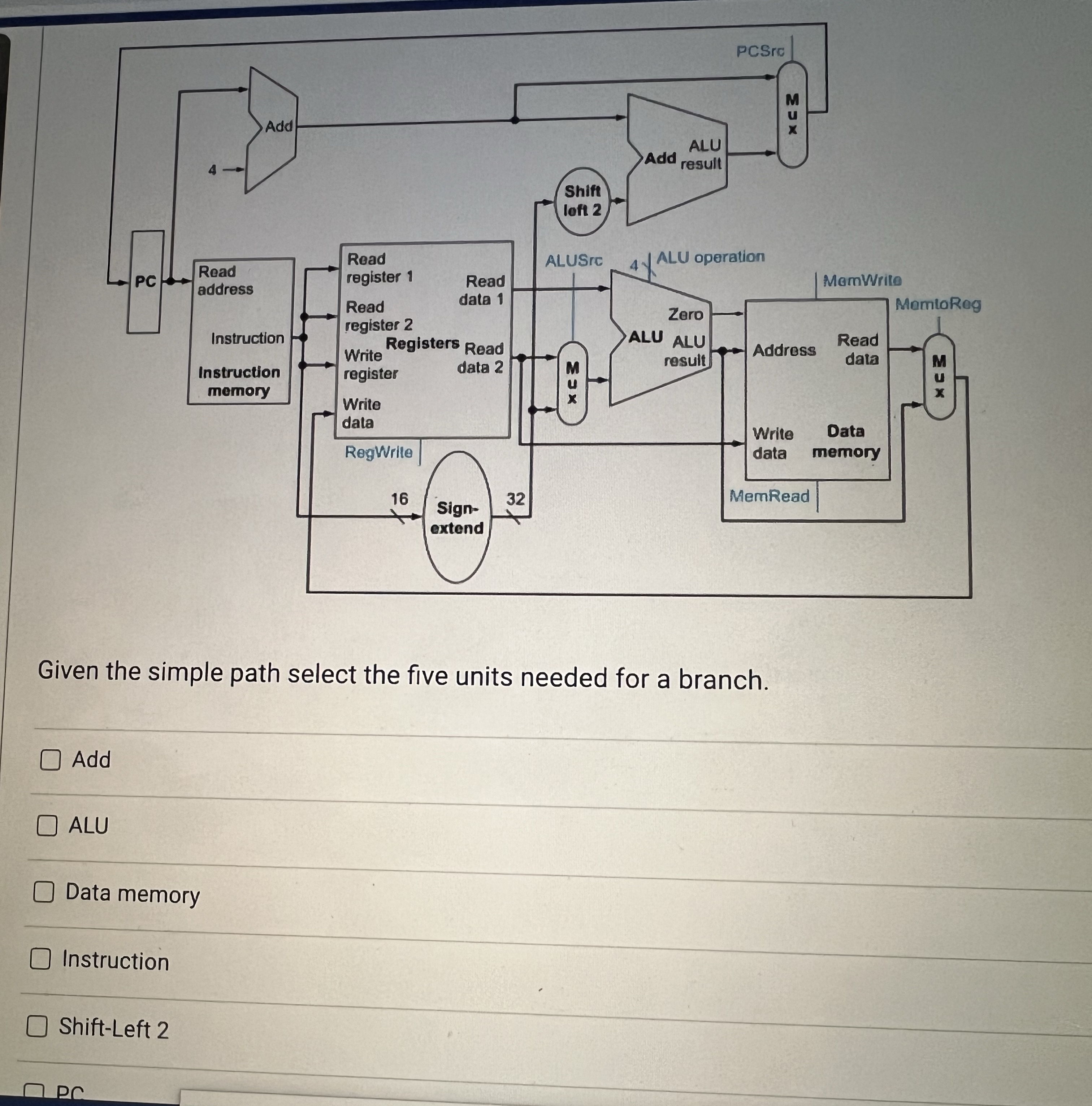  Given the simple path select the five units needed for a