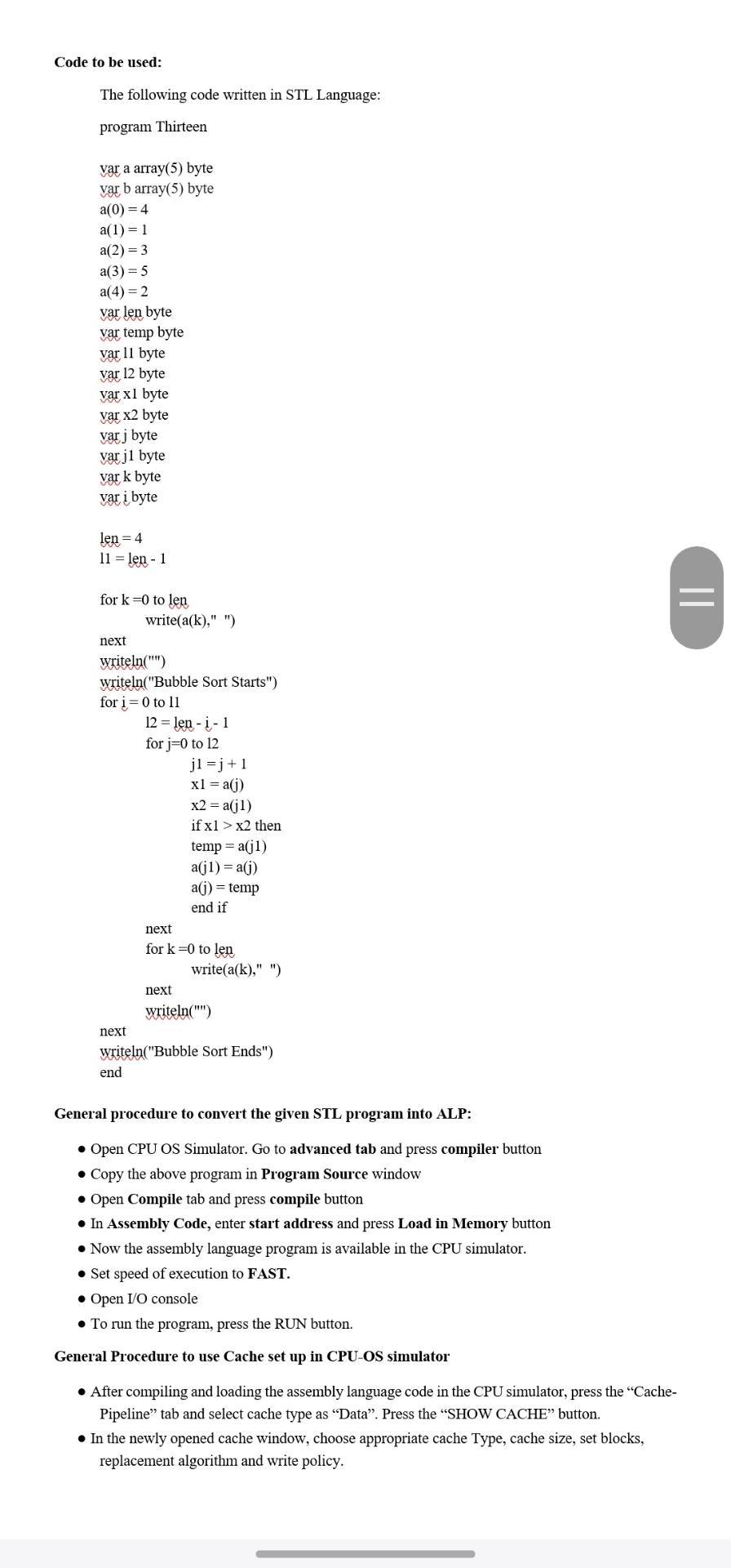  Part III: Set Associative Mapped Cache Execute the above program by