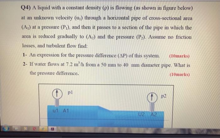 (4) A liquid with a constant density (p) is flowing (as