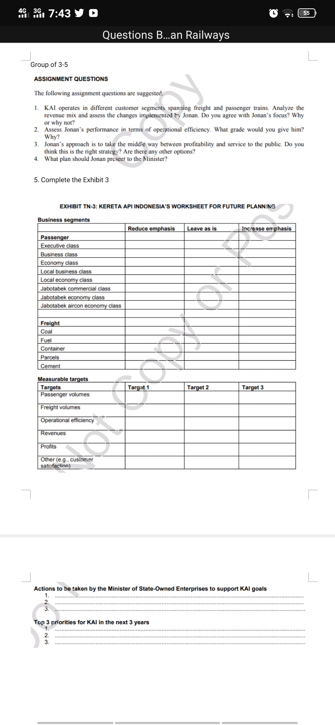 Solve the case study 4G 191 7:43 y O 55 Questions B...an