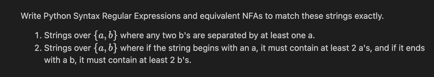  Write Python Syntax Regular Expressions and equivalent NFAs to match these