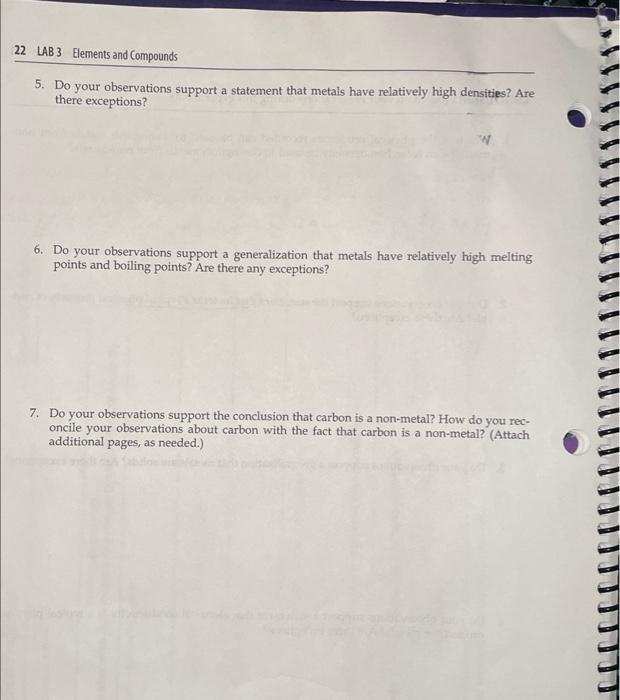 lab3 5. Do your observations support a statement that metals have relatively