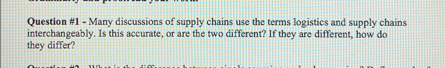  Question #1- Many discussions of supply chains use the terms logistics
