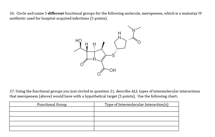 26. Circle and name 5 different functional groups for the following