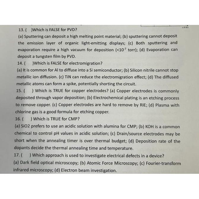  ( Which is FALSE for PVD? (a) Sputtering can deposit a