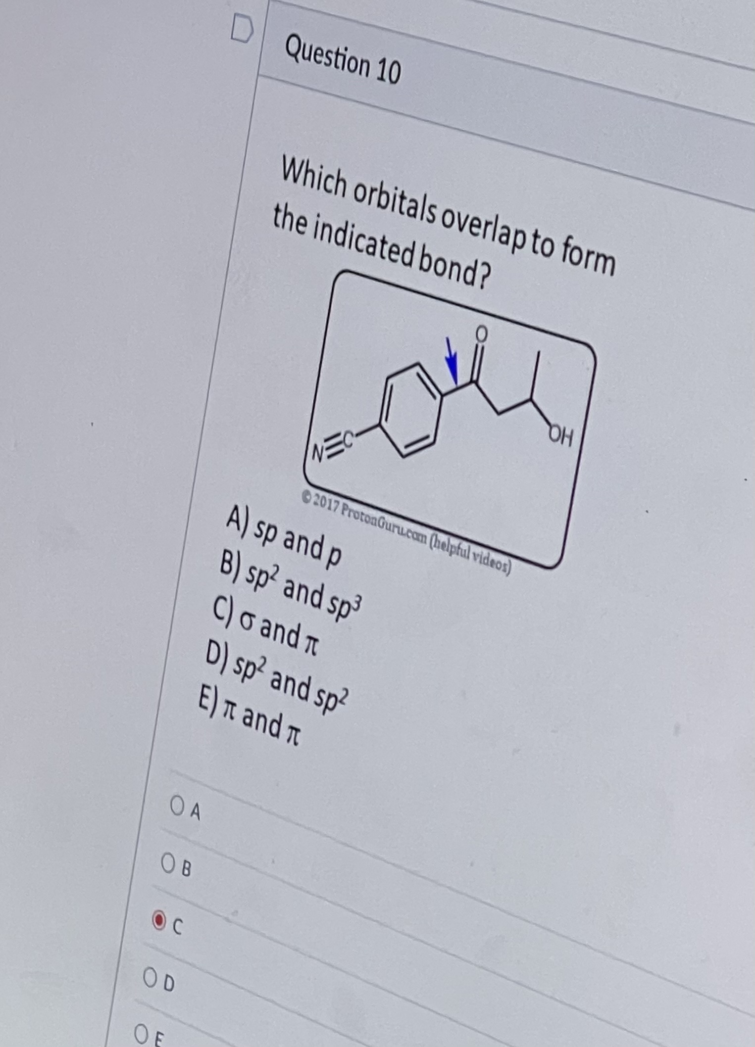  Question 10 Which orbitals overlap to fnrm the indicated A) B).