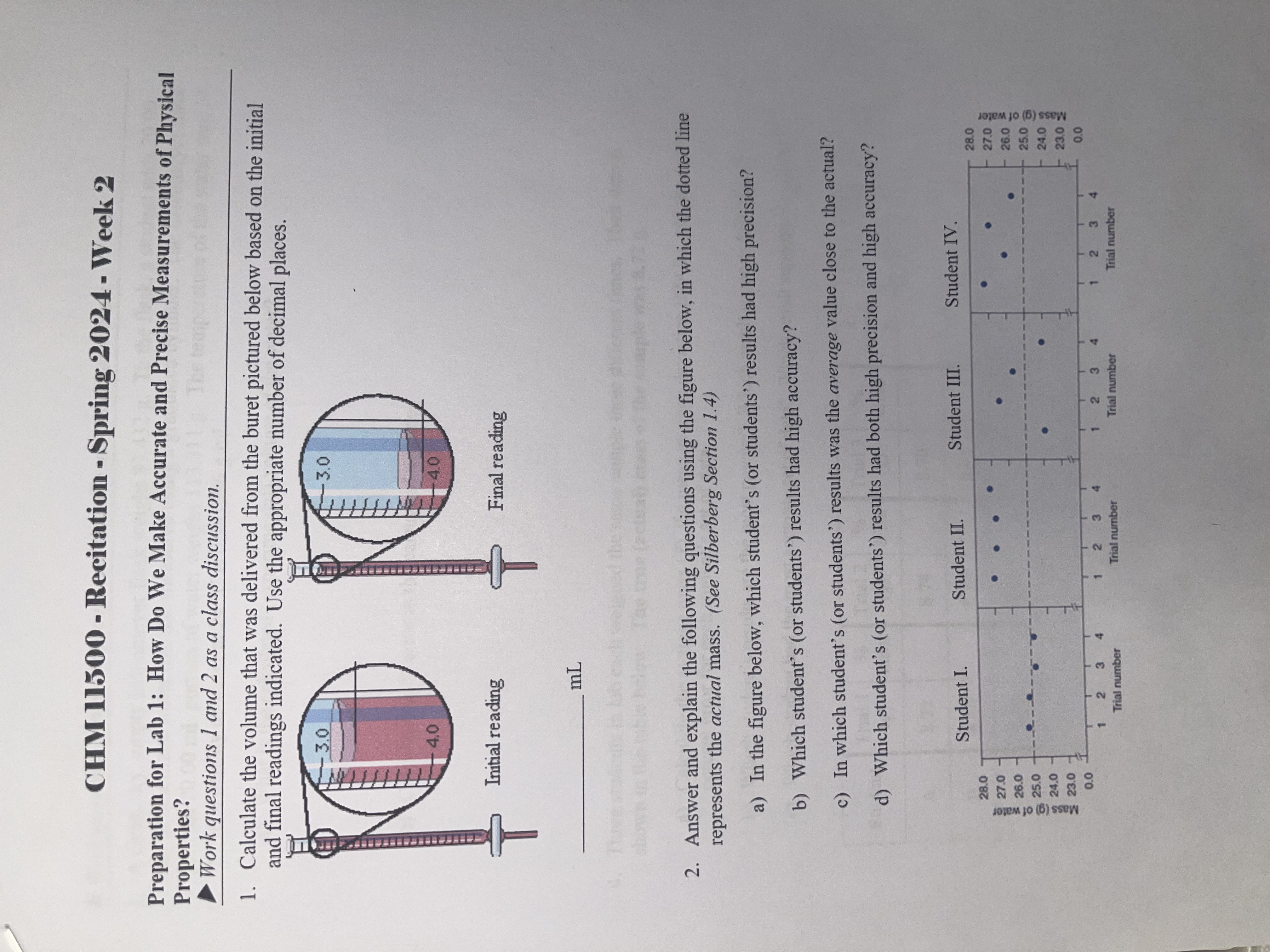  CHM 11500- Recitation - Spring 2024- Week 2 Preparation for Lab