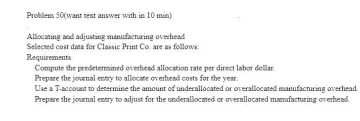 Problem 50(want text answer with in 10 min) Allocating and adjusting