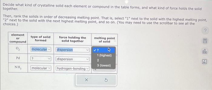  Decide what kind of crystalline solid each element or compound in