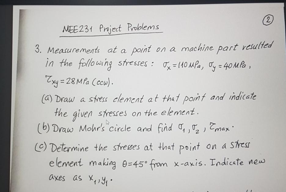  MEE231 Project Problems (2) 3. Measurements at a point on a