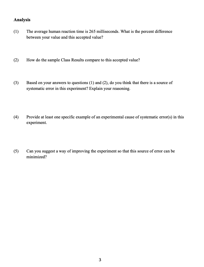  (7) Class Results Note: below are listed values from past lab