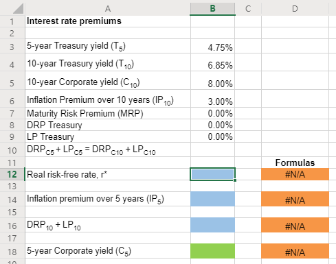 Excel Online Structured Activity: Interest rate premiums A 5-year Treasury bond has