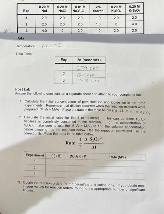 please help with these questions using this data Post Lab Answer the