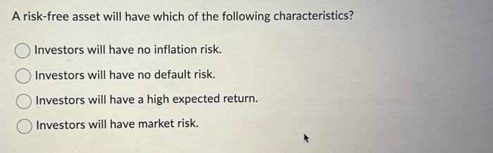 please help. will like A risk-free asset will have which of the