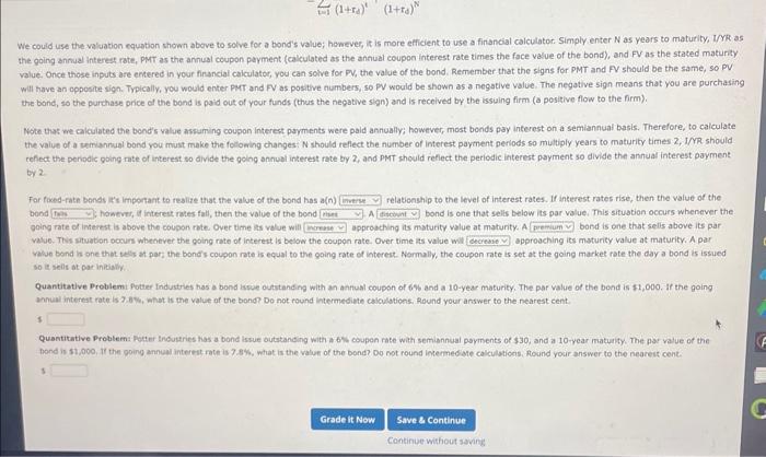  We could use the valuation equobon shown above to solve for