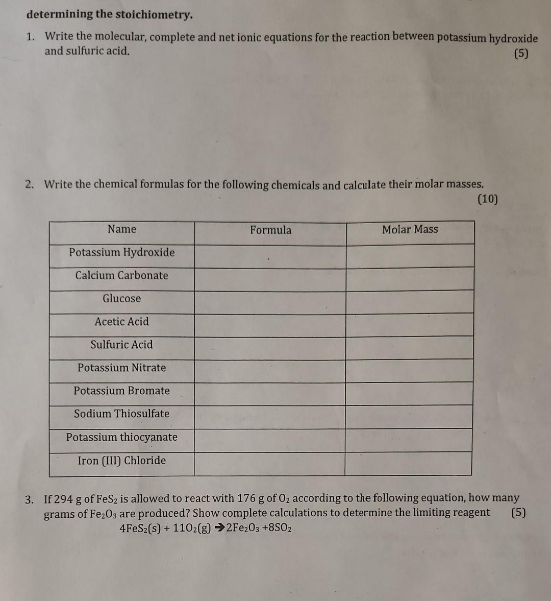  please help determining the stoichiometry. 1. Write the molecular, complete and