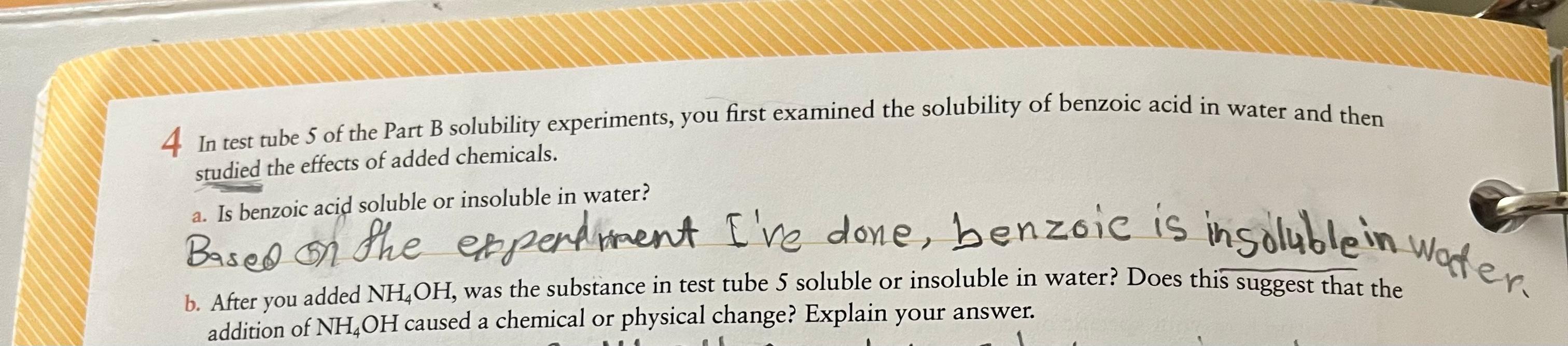  answer question 4)b ) it was soluble but I need the