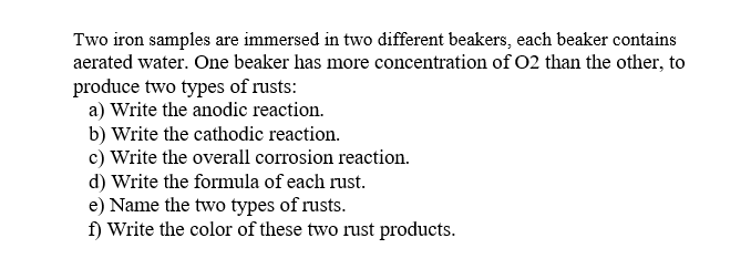  Two iron samples are immersed in two different beakers, each beaker