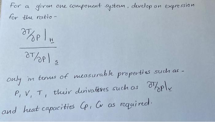  For a for the ratio - at pl given one component