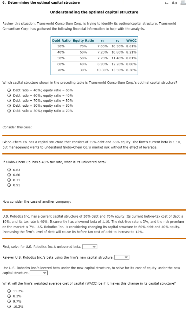  6. Determining the optimal capital structure Aa Aa Understanding the optimal