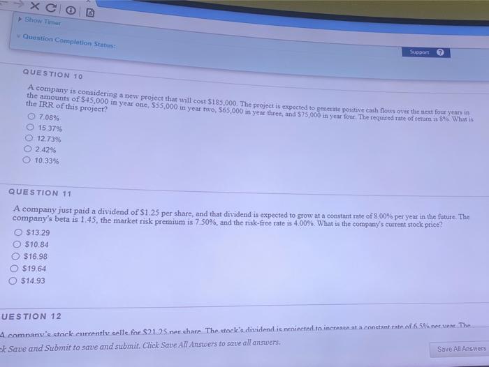  XC Show Timer Question Completion Status Support QUESTION TO the amounts