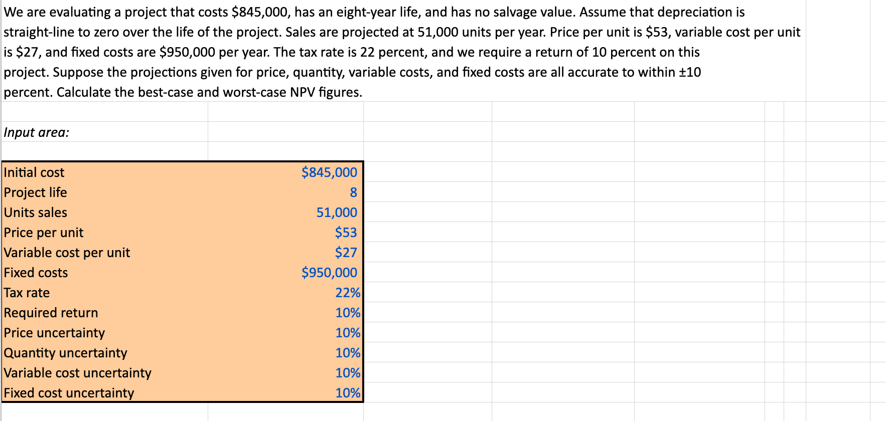 We are evaluating a project that costs $845,000, has an eight-year