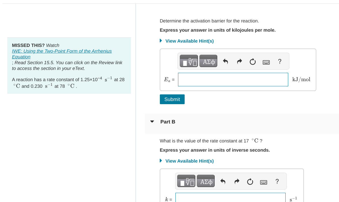  Determine the activation barrier for the reaction. Express your answer in