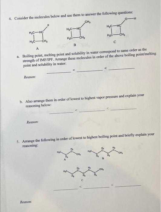 solve 4 & 5 please 4. Con -3.. s. molecules below and