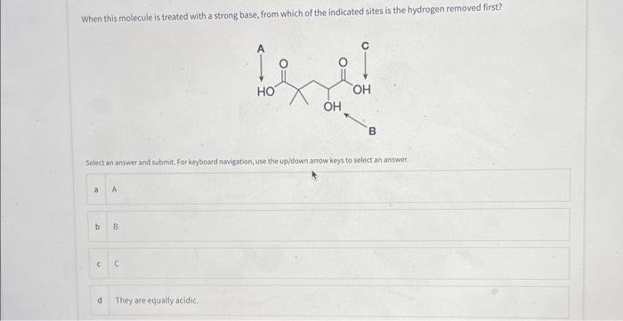 of the indicated sites is the hydrogen removed first? Select an answer