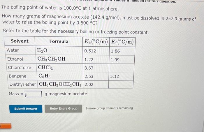 of water is 0.00C at 1 atmosphere. A student dissolves 10.84 grams