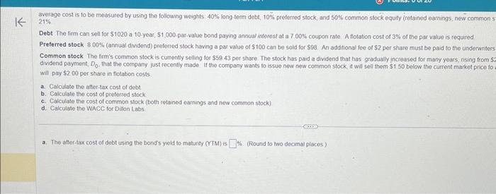 a. Civiale the mertax cont of debt b. Caicidale the cost of