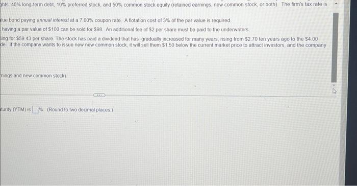 inelerind stock Thts \40 long-term debt, \10 preferred stock, and \50 common