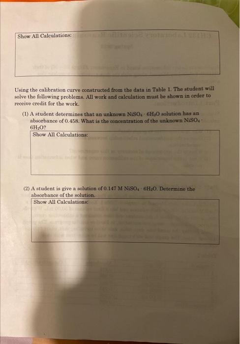 of their CH132L Laboratory Manual to complete Table 1. Each sample was