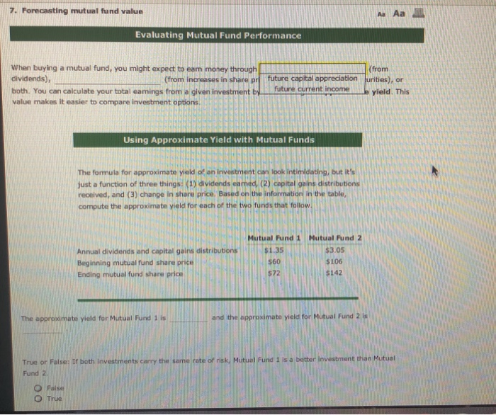  7. Forecasting mutual fund value Evaluating Mutual Fund Performance When buying